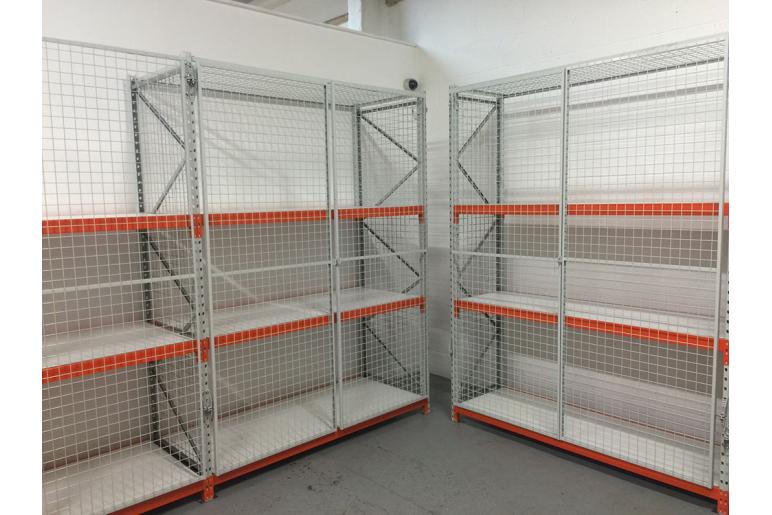 Examples secured mesh longspan shelving with doors MeshSTOR